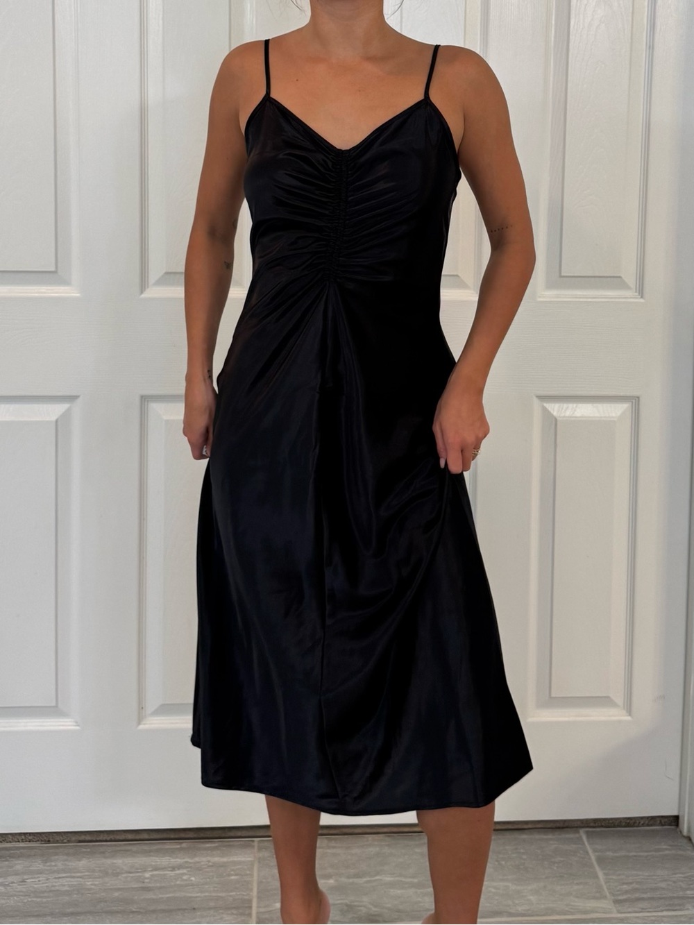 a new day Black Satin Midi Slip Dress
